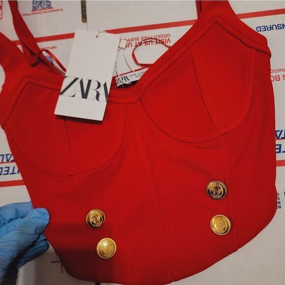 ZARA CORSET TOP RED NWT GOLD BUTTONS bloggers fav - Picture 6 of 8
